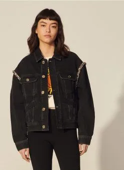 Sandro PALOMA - Spijkerjasje Met Klassieke Kraag En Stras | Zwart