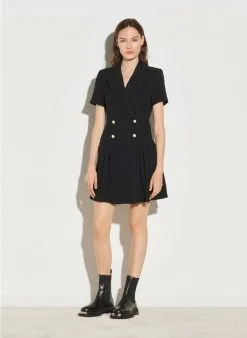 Sandro ROSSA - Korte Jurk Met Reverskraag - Katoenblend | Zwart