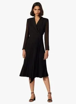 Sandro HOUSE - Halflange Wikkeljurk Met Plooien | Zwart