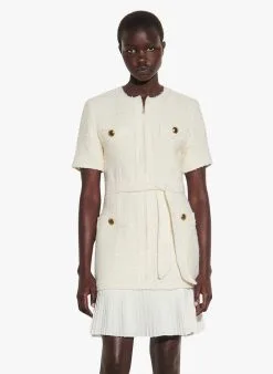 Sandro JOANA - Korte Jurk Van Tweed Met Volant En Plooien | Wit