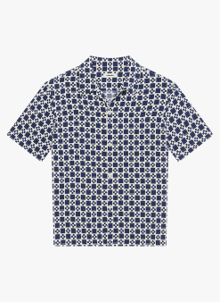 Sandro CROSS MC - Regular-fit Overhemd Met Cubaanse Kraag En Geometrische Print | Blauw