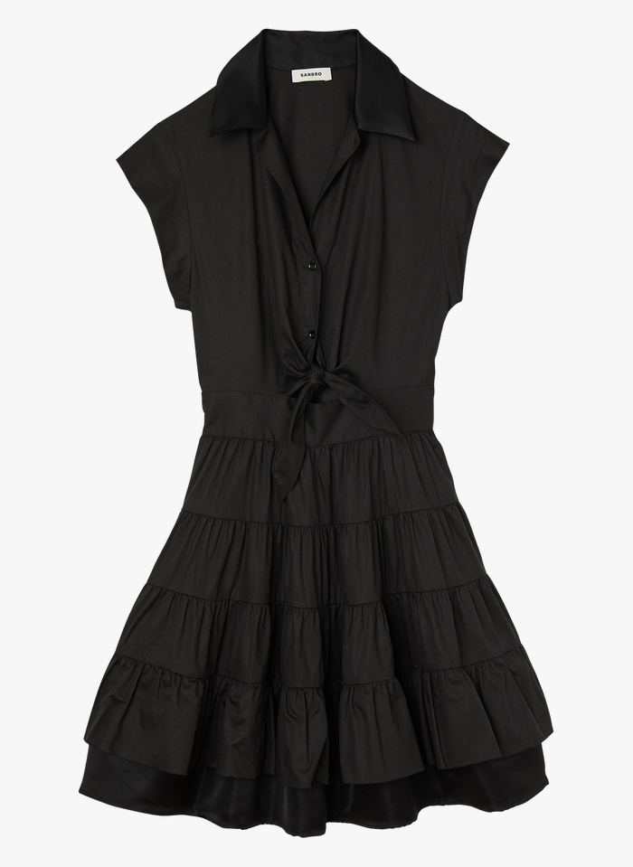 Sandro FIFI - Korte Jurk Van Biokatoen Met V-hals | Zwart - Afbeelding 2