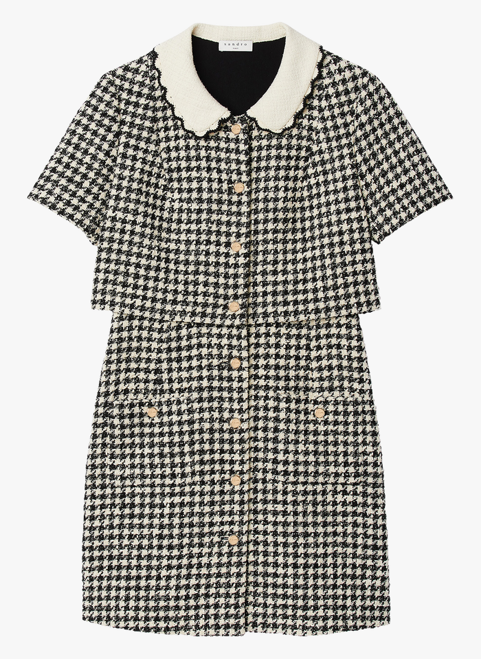 Sandro FAUSTINA - Korte Jurk Van Katoenmix Met Klassieke Kraag En Pied-de-poulemotief | Wit - Afbeelding 2