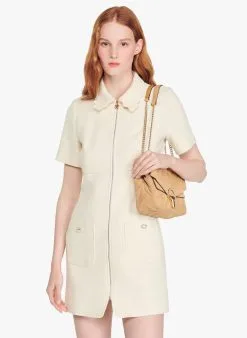 Sandro GREGORIA - Korte Jurk Met Klassieke Kraag - Katoenblend | Wit