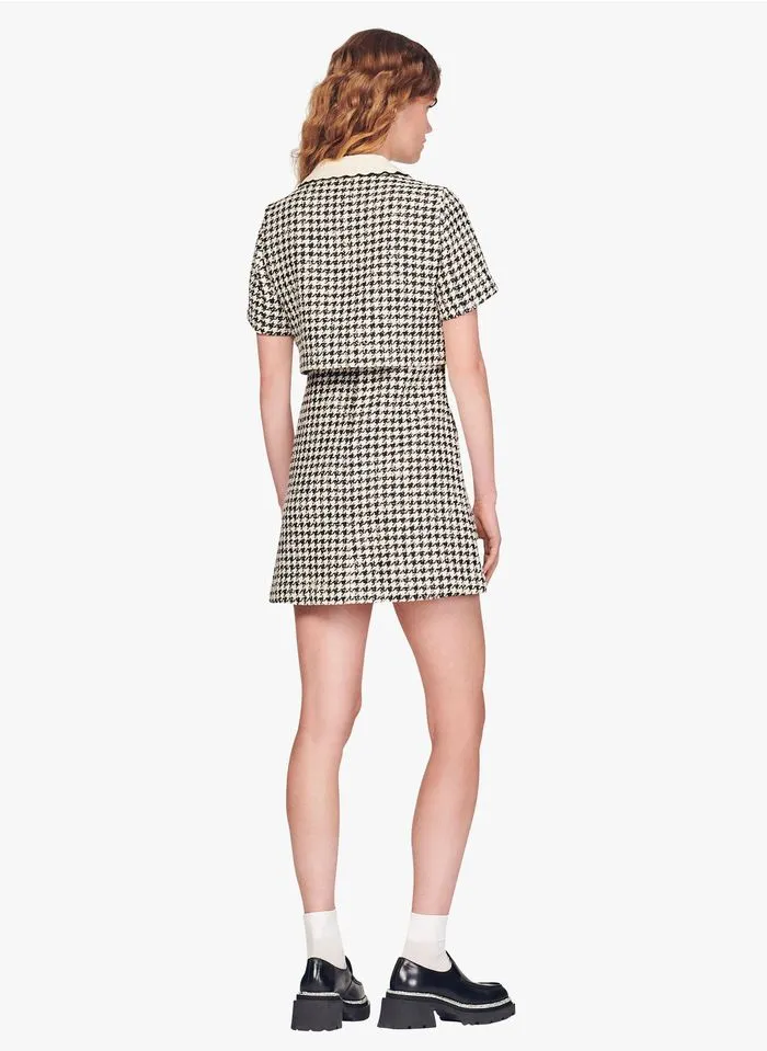 Sandro FAUSTINA - Korte Jurk Van Katoenmix Met Klassieke Kraag En Pied-de-poulemotief | Wit - Afbeelding 3