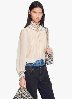 Sandro JACINTHE - Soepelvallende Top Van Mousseline | Beige