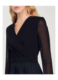 Sandro GINETTE - Effen Korte Jurk Met Ruches | Zwart