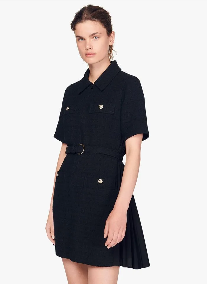 Sandro NOUR - Tweedjurk Met Klassieke Kraag | Zwart - Afbeelding 4