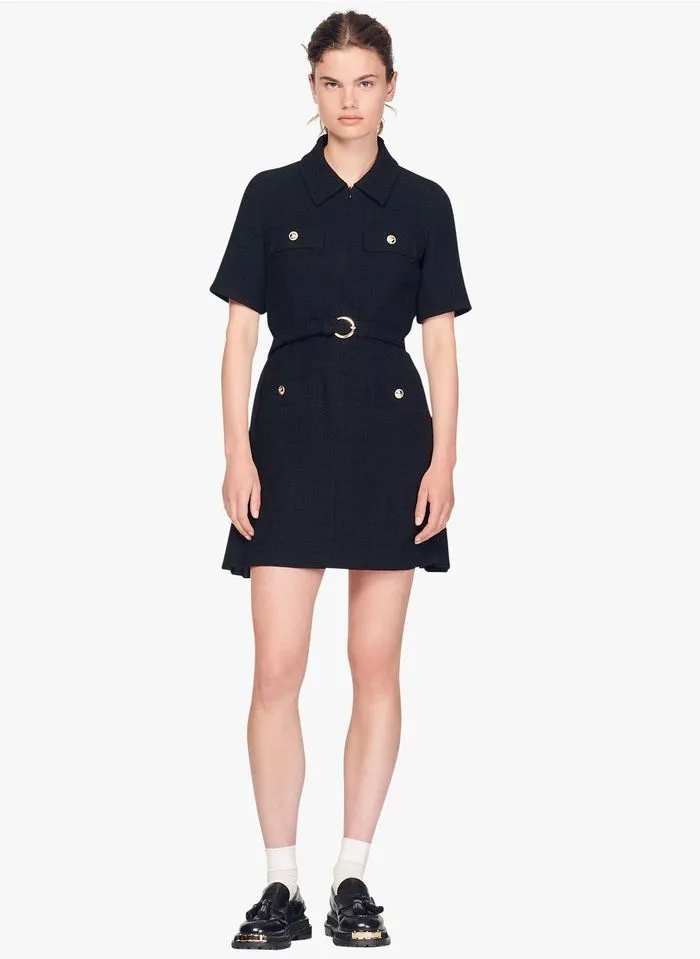 Sandro NOUR - Tweedjurk Met Klassieke Kraag | Zwart - Afbeelding 6