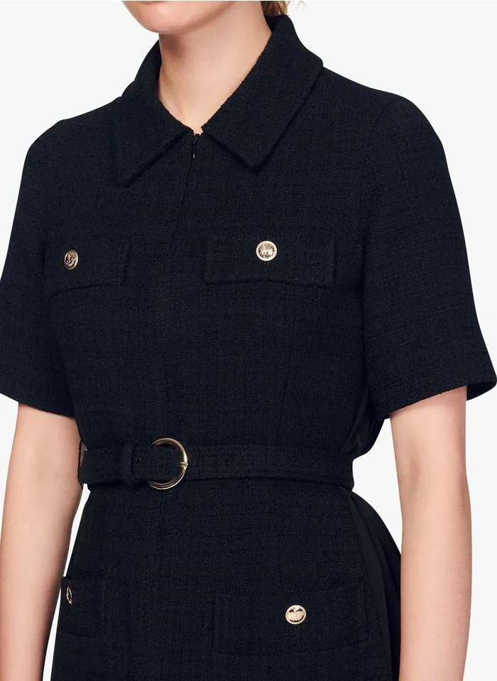 Sandro NOUR - Tweedjurk Met Klassieke Kraag | Zwart