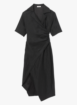 Sandro CLARANCE - Halflange Jurk Van Linnenmix Met Reverskraag | Zwart