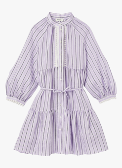 Sandro JULIANA - Korte Jurk Met Volants En Strepen | Violet