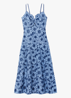 Sandro TURQUOISE - Halflange Jurk Met V-hals En Bloemenprint | Blauw