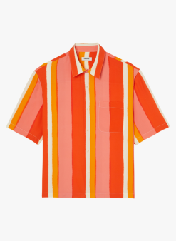 Sandro STRIPES MC - Gestreepte Blouse Met Klassieke Kraag | Rood