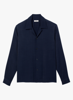 Sandro REQUIN - Soepelvallende Blouse Met Spread Collar | Blauw