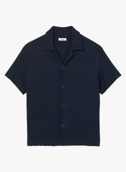 Sandro HONEYCOMB NAVY - Recht, Katoenen Overhemd | Blauw