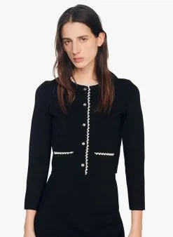 Sandro SORBONNE - Kort Jasje Van Gemengde Viscose Met Kraaltjes | Zwart