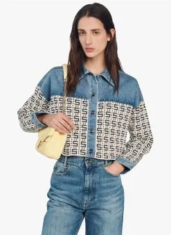 Sandro CORDOUE - Kort Jasje Van Denim En Jacquard | Blauw