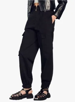 Sandro SAFFRE - Katoenen Cargobroek Met Hoge Taille En Volants | Zwart