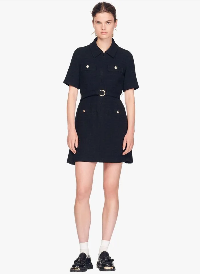 Sandro NOUR - Tweedjurk Met Klassieke Kraag | Zwart - Afbeelding 8