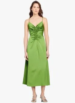 Sandro ZOLA - Lange, Soepelvallende, Satijnachtige Jurk | Groen