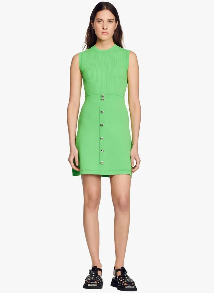 Sandro SWEETY - Korte Jurk Met Ronde Hals | Groen - Afbeelding 3