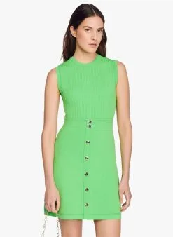 Sandro SWEETY - Korte Jurk Met Ronde Hals | Groen
