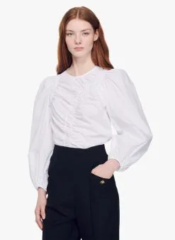 Sandro YVES - Top Van Katoenen Popeline Met Ronde Hals | Wit