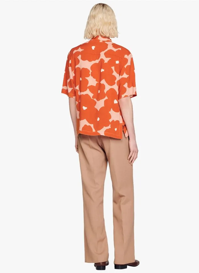 Sandro FLOWER - Overhemd Viscose Met Klassieke Kraag En Print | Oranje - Afbeelding 4