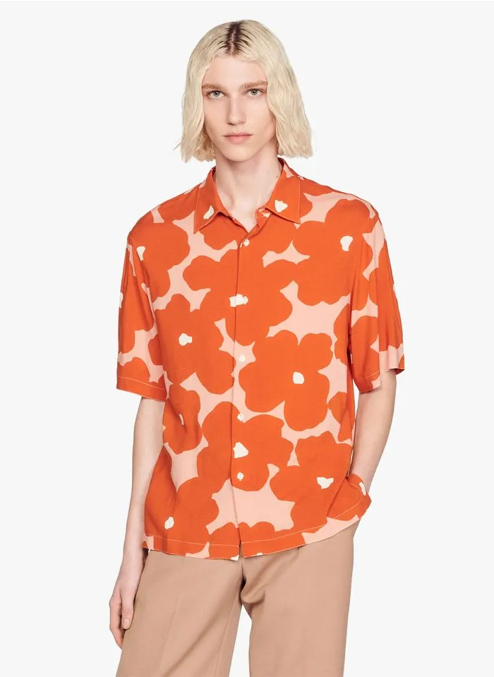 Sandro FLOWER - Overhemd Viscose Met Klassieke Kraag En Print | Oranje - Afbeelding 2