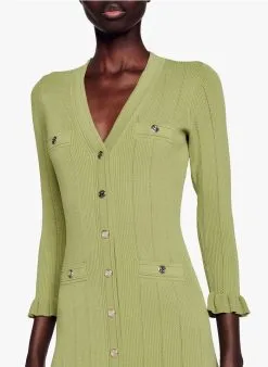 Sandro LILWENN - Lange Jurk Met V-hals | Kaki