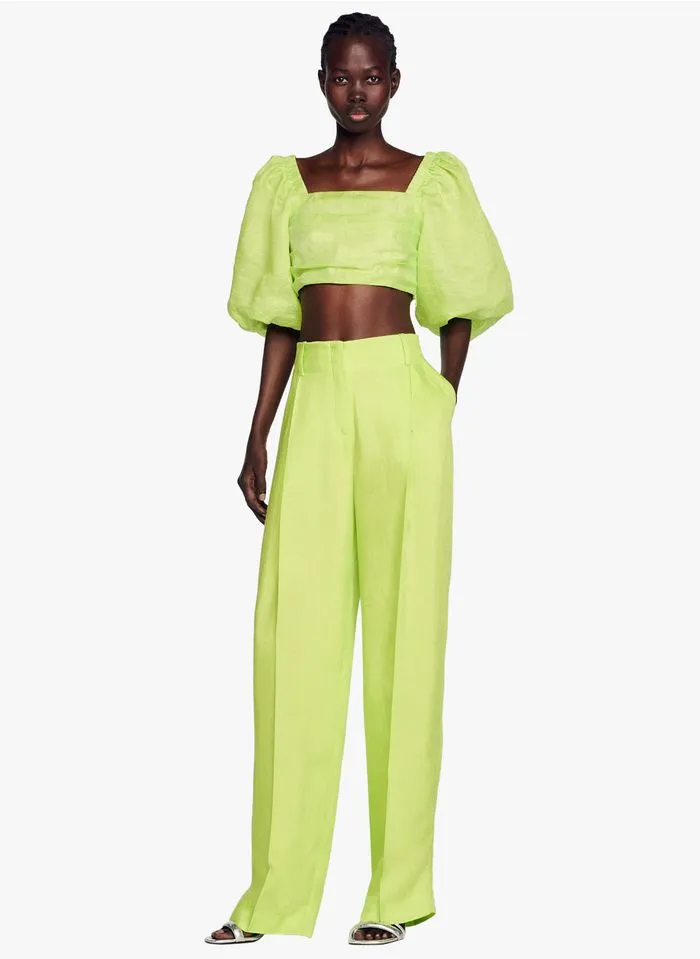 Sandro BLONVILLE - Croptop Met Gedrapeerd Effect Linnenblend | Groen - Afbeelding 3