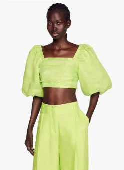 Sandro BLONVILLE - Croptop Met Gedrapeerd Effect Linnenblend | Groen