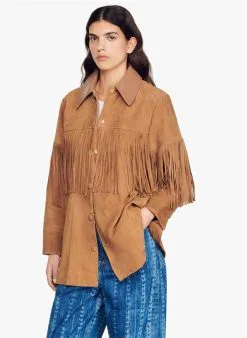 Sandro ATILA - Leren Jasje Met Franjes | Bruin