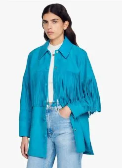 Sandro ATILA - Leren Jasje Met Franjes | Blauw