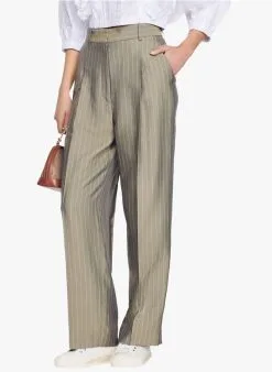 Sandro BERYN - Rechte, Gestreepte Broek | Kaki