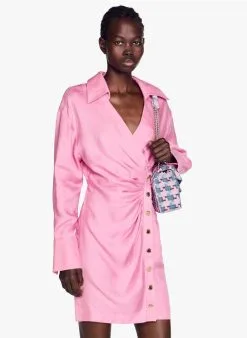 Sandro ELVIRA - Korte Jurk Met Klassieke Kraag | Roze