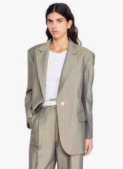 Sandro YUNA - Gestreepte Blazer | Kaki