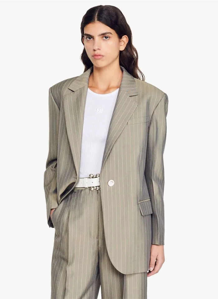 Sandro YUNA - Gestreepte Blazer | Kaki