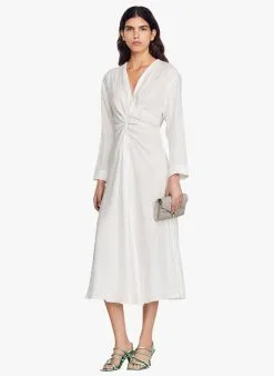 Sandro VENDOME - Halflange, Soepelvallende Jurk Met V-hals | Wit