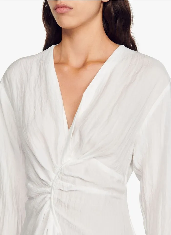 Sandro VENDOME - Halflange, Soepelvallende Jurk Met V-hals | Wit - Afbeelding 6