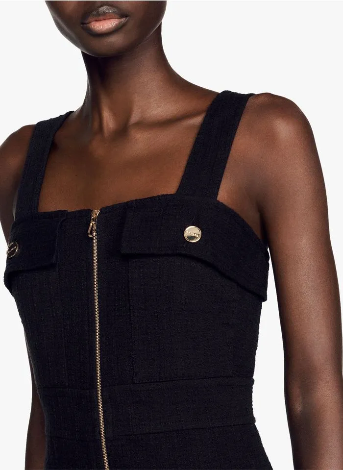 Sandro SHANGRILA - Korte, Katoenen Jurk Met Volants | Zwart - Afbeelding 6