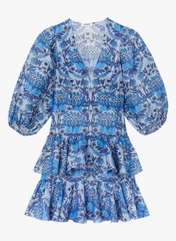 Sandro EYANA - Korte Jurk Met V-hals En Print | Blauw