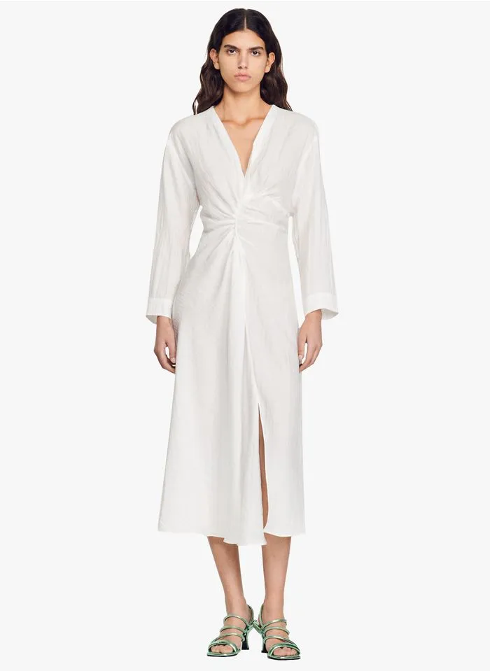 Sandro VENDOME - Halflange, Soepelvallende Jurk Met V-hals | Wit - Afbeelding 10