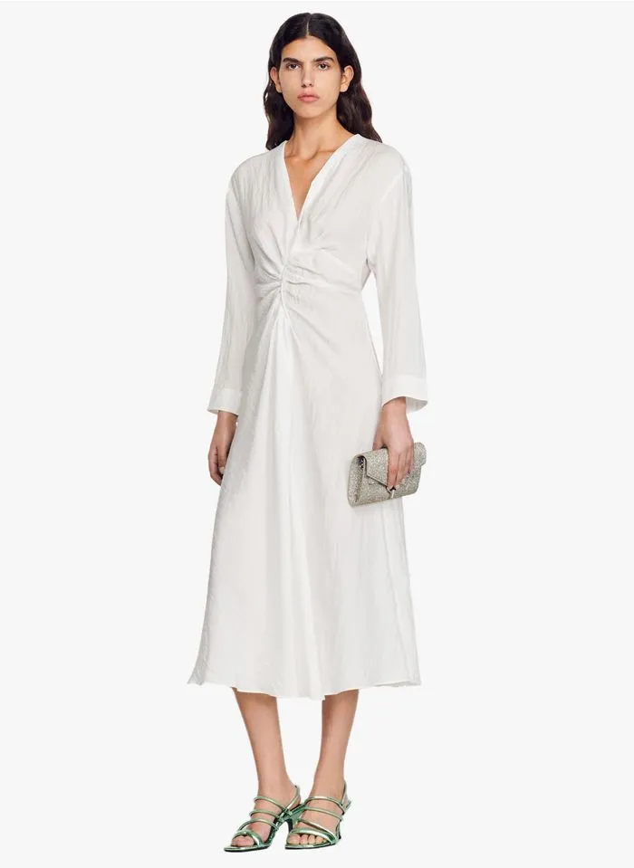 Sandro VENDOME - Halflange, Soepelvallende Jurk Met V-hals | Wit - Afbeelding 4