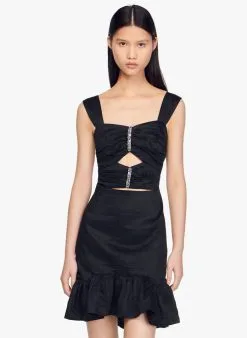 Sandro RUBIS - Korte Jurk Van Linnenmix | Zwart