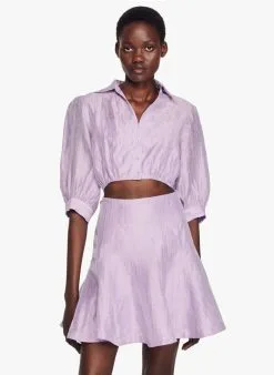 Sandro KYA - Korte Overhemdjurk Met Ajourmotiefje Linnenblend | Roze