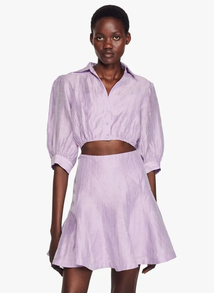 Sandro KYA - Korte Overhemdjurk Met Ajourmotiefje Linnenblend | Roze