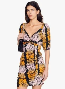 Sandro JANICE - Korte Jurk Met Bloemmotief | Zwart