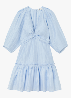 Sandro TOURMALINE - Jurk Met V-hals En Uitlopende Rok | Blauw